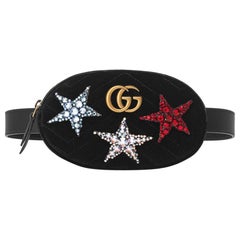 Gucci GG Marmont Crystal-Embellished Quilted-Velvet and Leather Belt Bag