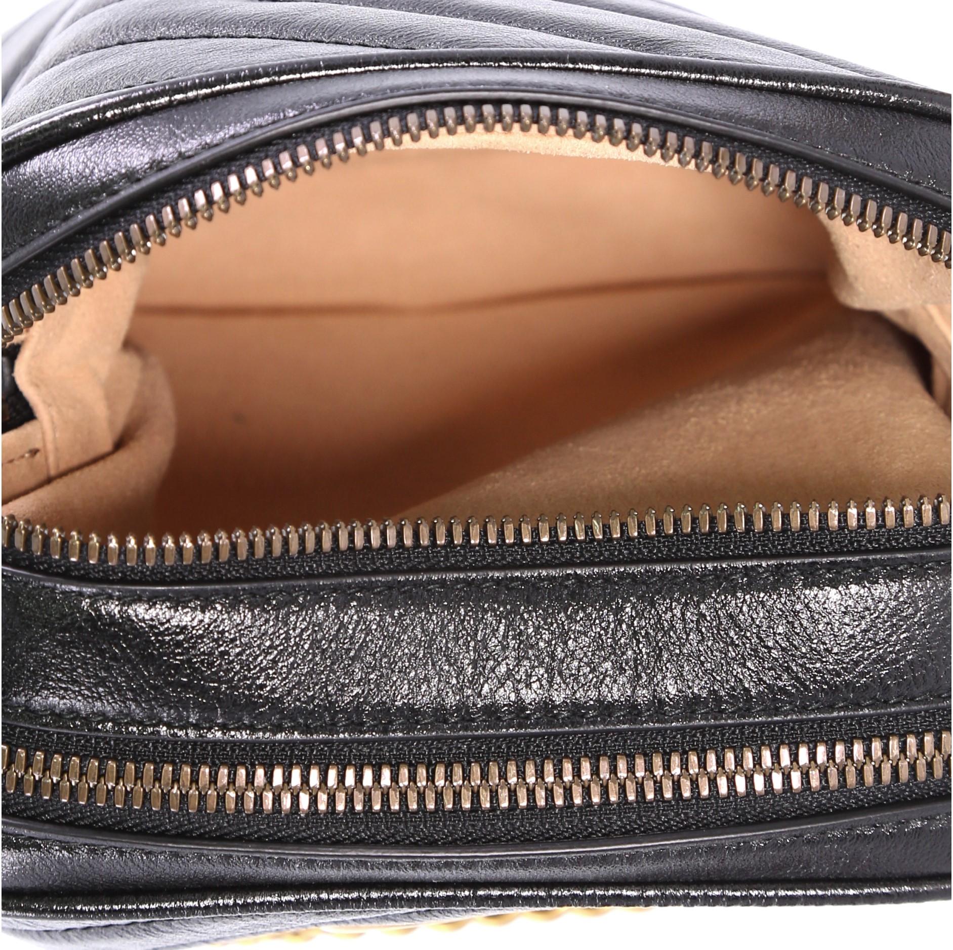 Black Gucci GG Marmont Double Zip Camera Bag Matelasse Leather Mini