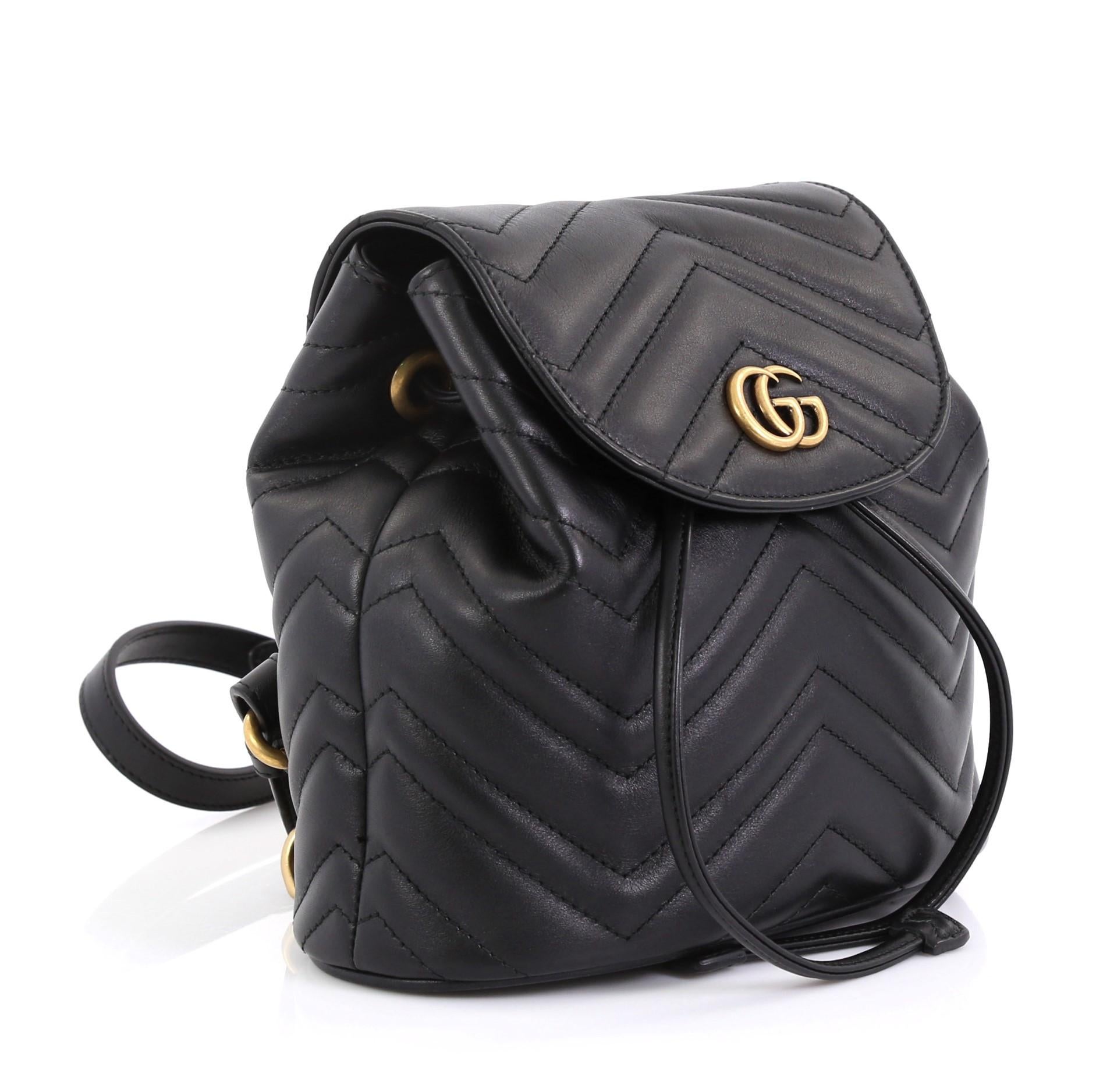 Black Gucci GG Marmont Drawstring Backpack Matelasse Leather Mini 