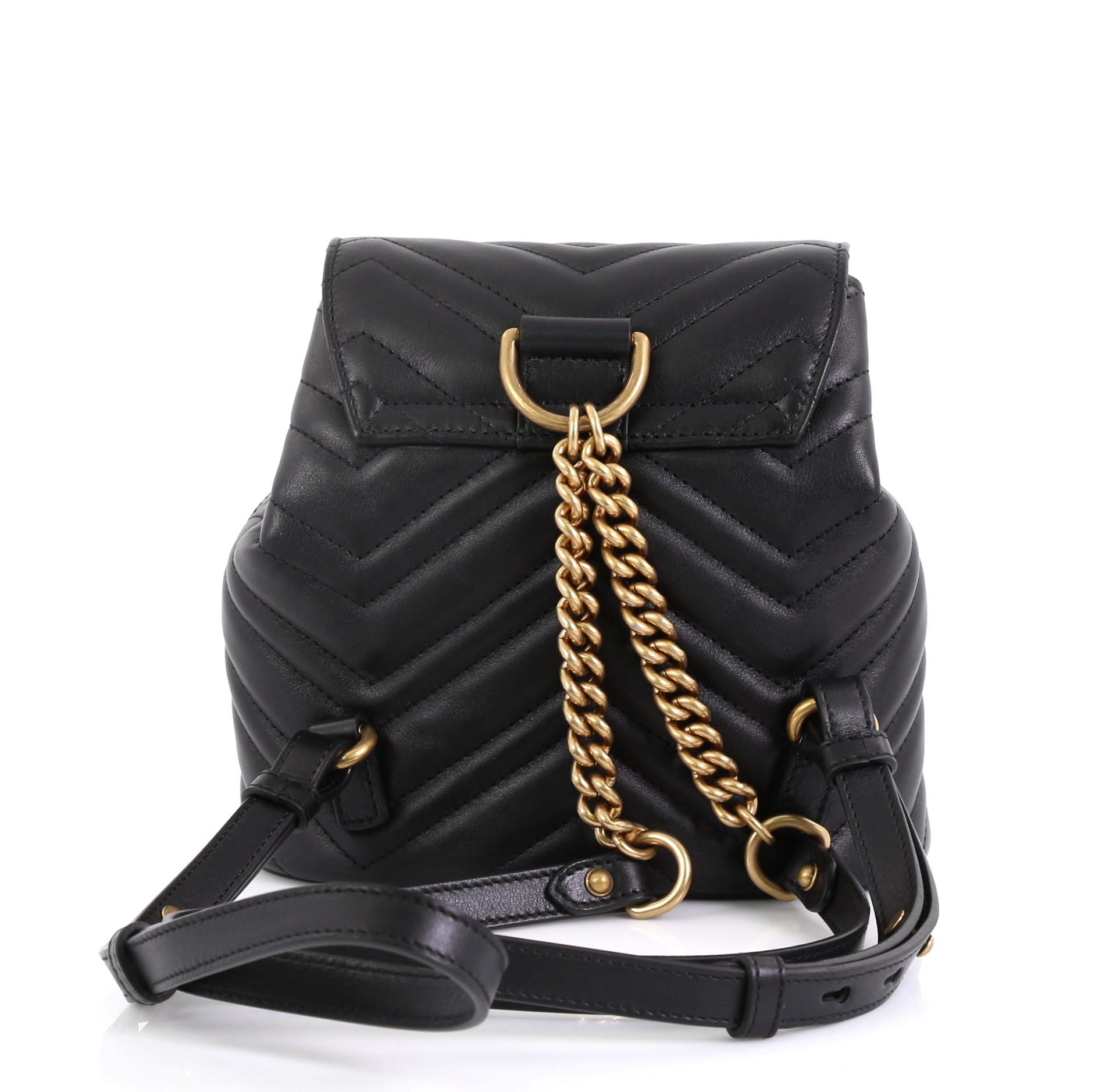 Gucci GG Marmont Drawstring Backpack Matelasse Leather Mini  In Good Condition In NY, NY