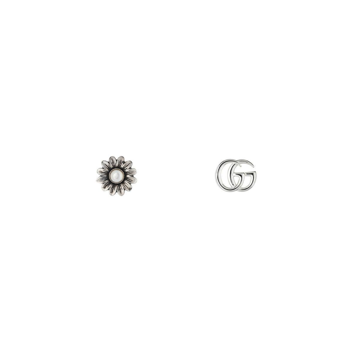 Gucci Gg Marmont Earrings Flower Silver&Mop YBD527390001 In New Condition In Wilmington, DE