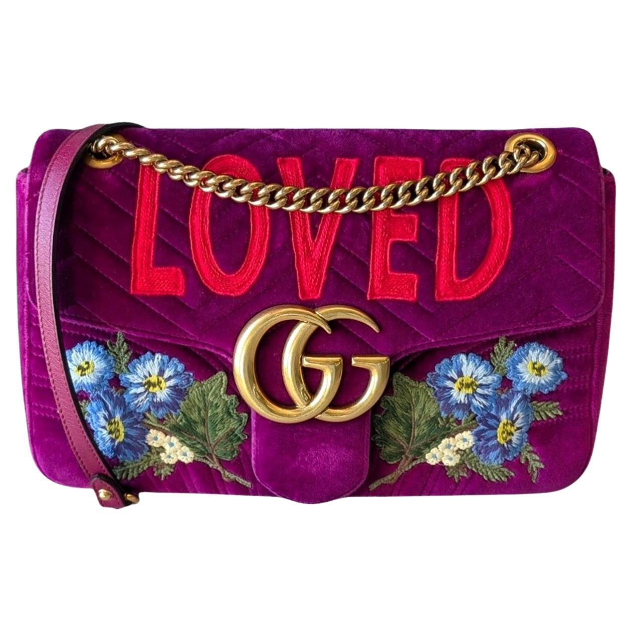 Gucci GG Marmont Embroidered Medium Bordeaux Umhängetasche