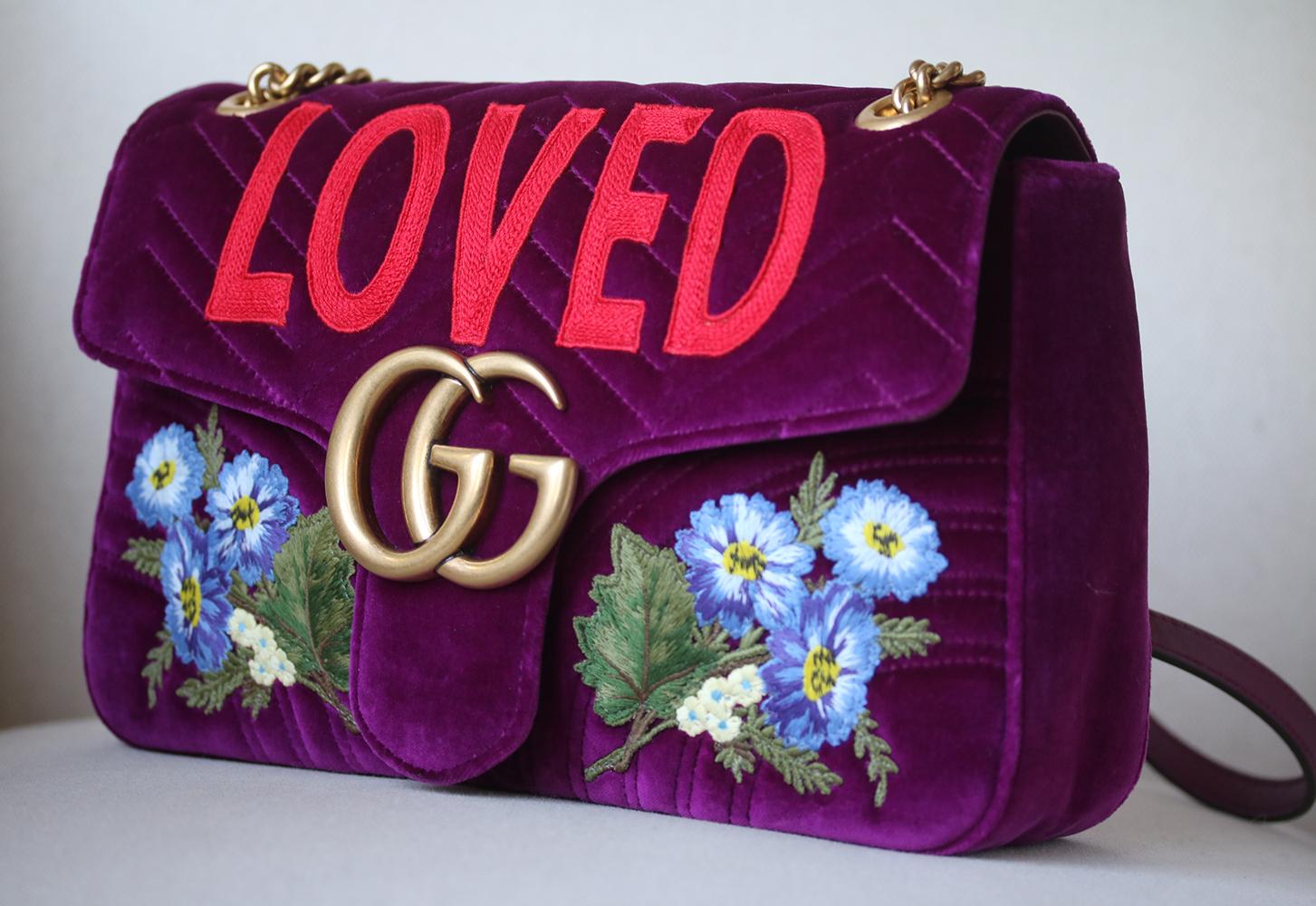 Gucci GG Marmont Bestickte Samttasche im Zustand „Hervorragend“ in London, GB