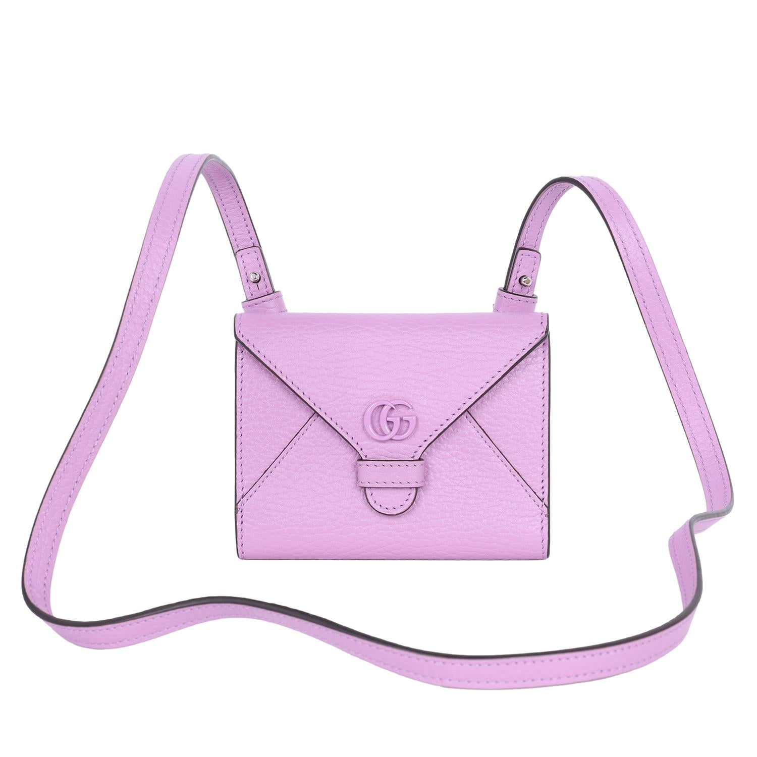 Gucci GG Marmont Envelope Card Case with Strap Leather Lilac Purple 8