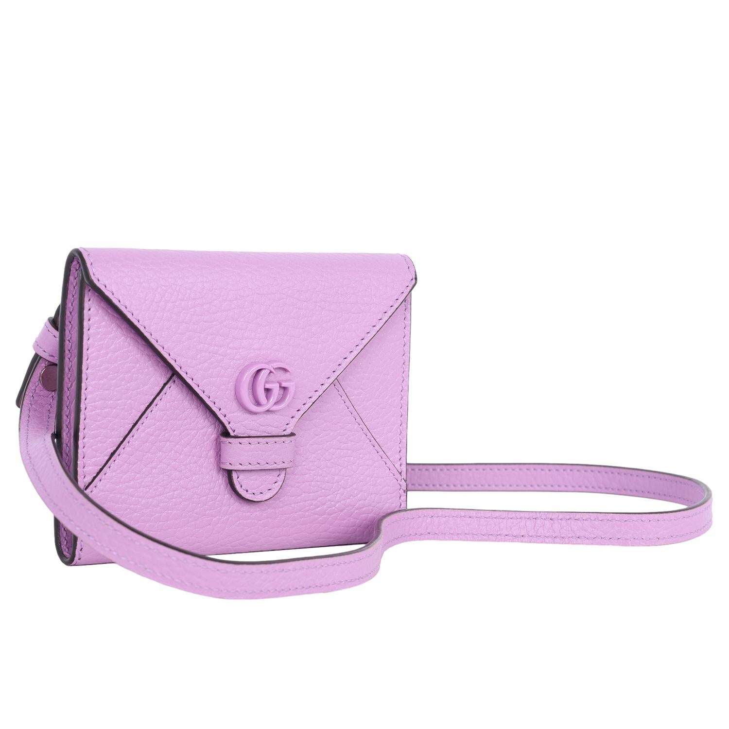 Gucci GG Marmont Envelope Card Case with Strap Leather Lilac Purple In New Condition In Salt Lake Cty, UT