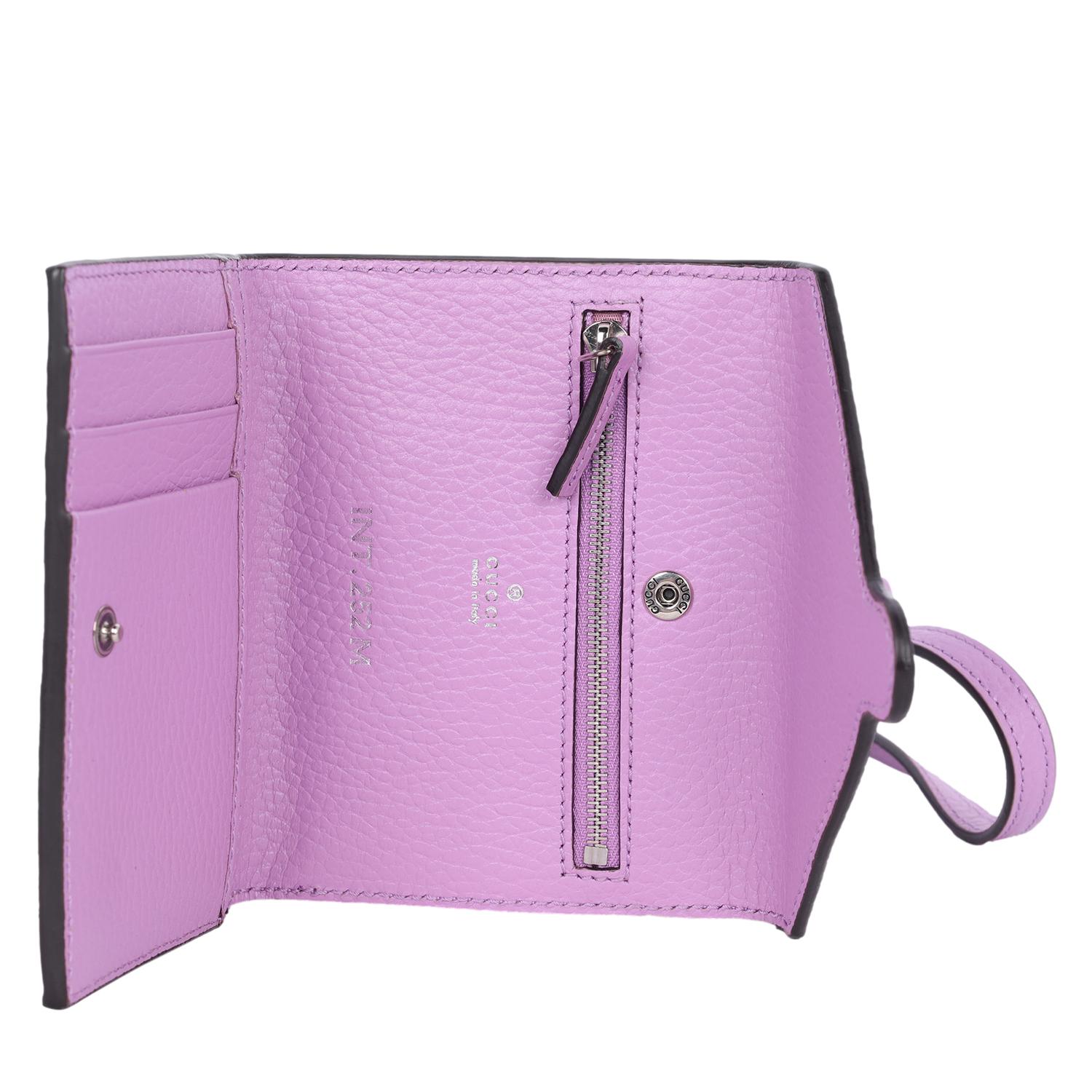 Women's or Men's Gucci GG Marmont Envelope Card Case with Strap Leather Lilac Purple