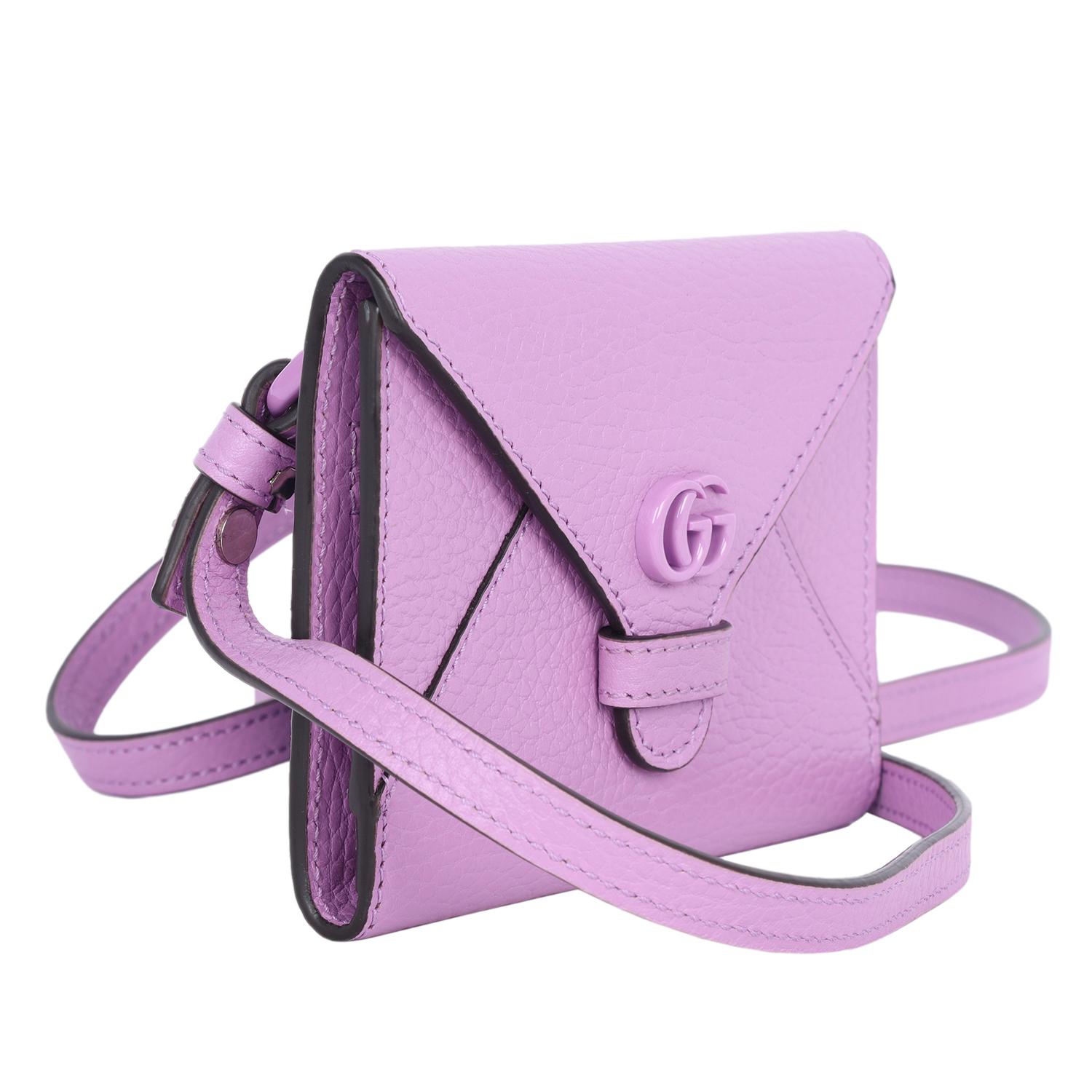 Gucci GG Marmont Envelope Card Case with Strap Leather Lilac Purple 3
