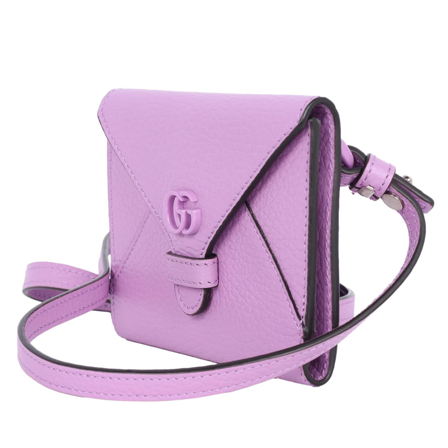 Gucci GG Marmont Envelope Card Case with Strap Leather Lilac Purple 4