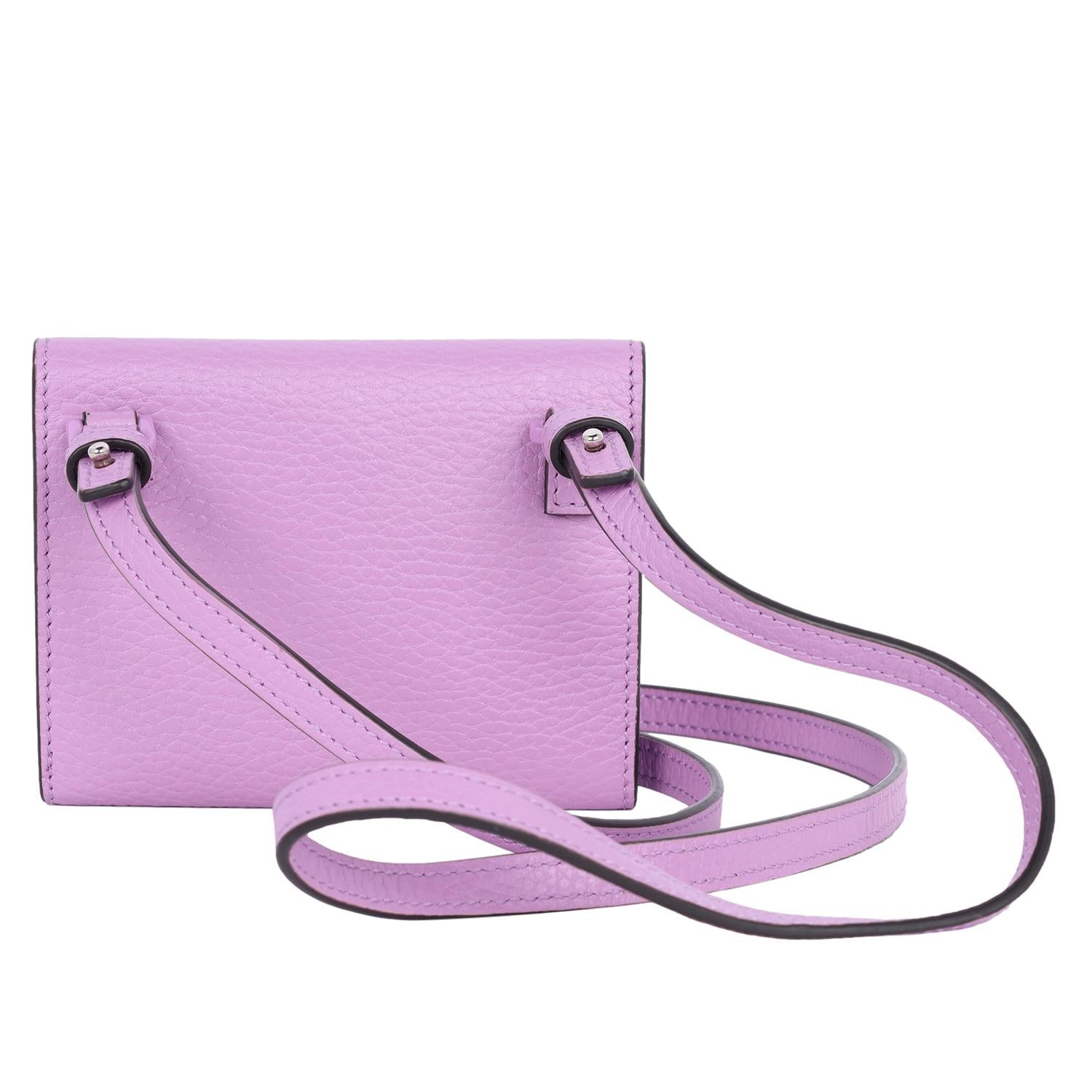 Gucci GG Marmont Envelope Card Case with Strap Leather Lilac Purple 5