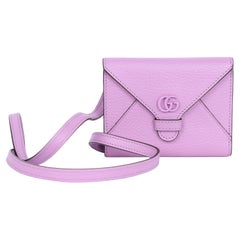 Gucci GG Marmont Envelope Card Case with Strap Leather Lilac Purple