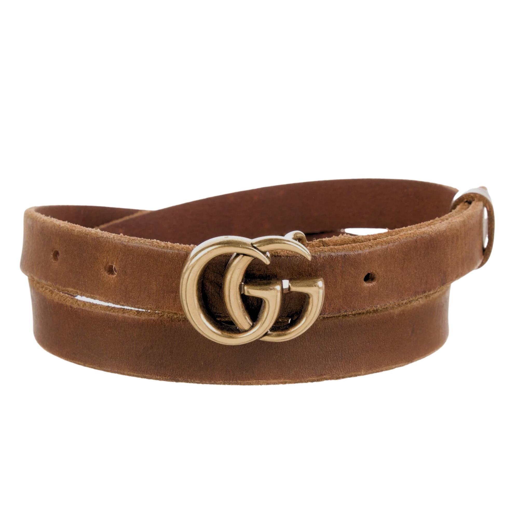 Gucci GG Marmont Faded Antiquities Braun Dünner Gürtel (100/40) für Damen oder Herren im Angebot