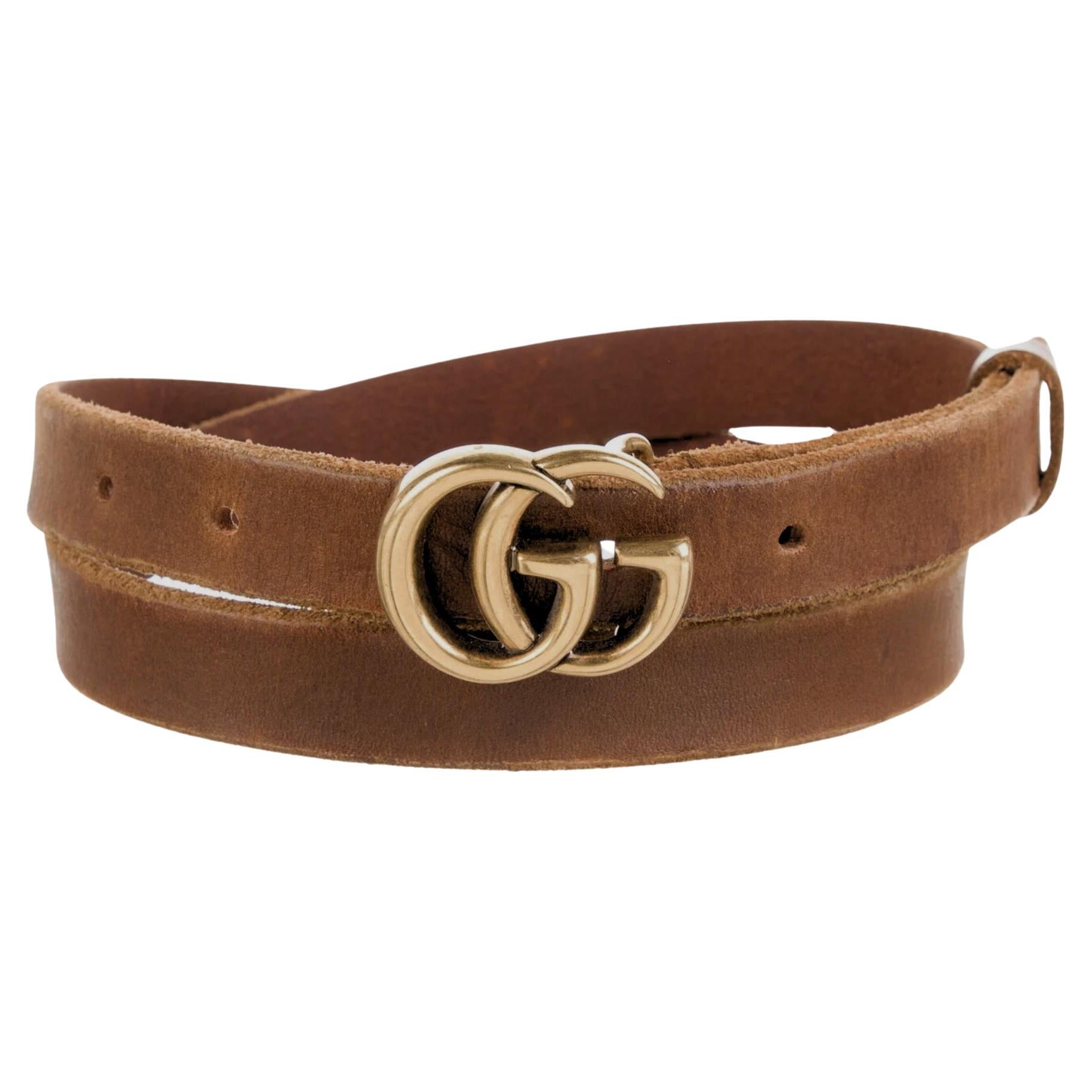 Gucci GG Marmont Faded Antiqued Brown Thin Belt (100/40) For Sale