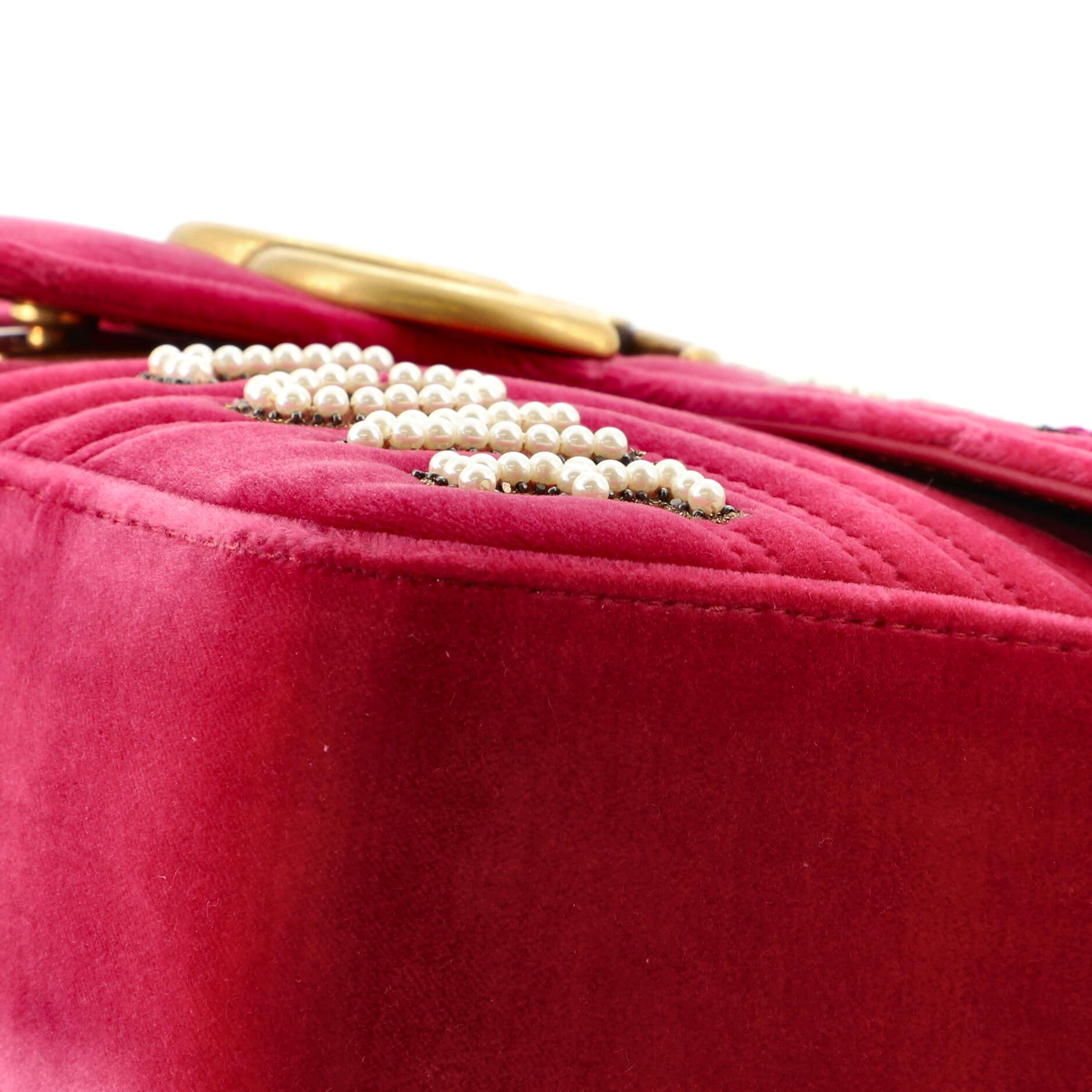 Gucci GG Marmont Flap Bag Crystal Embellished Matelasse Velvet Medium 2