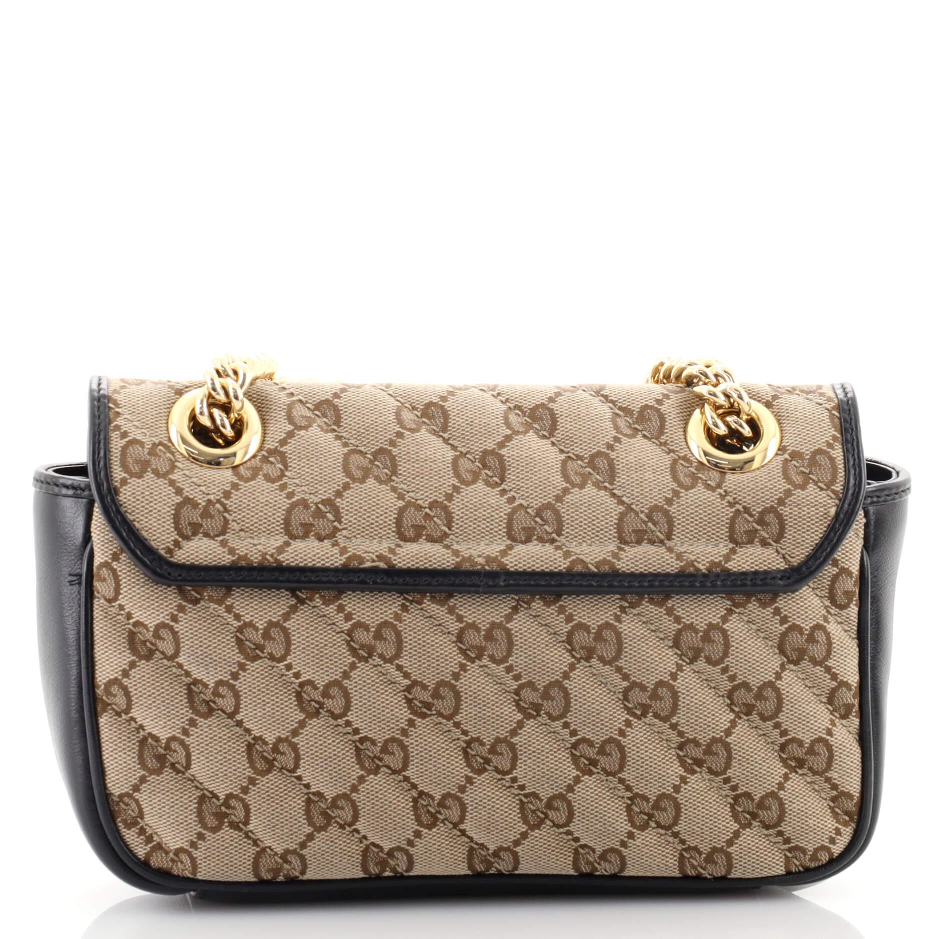 Gucci GG Marmont Flap Bag Diagonal Quilted GG Canvas Mini In Good Condition In NY, NY