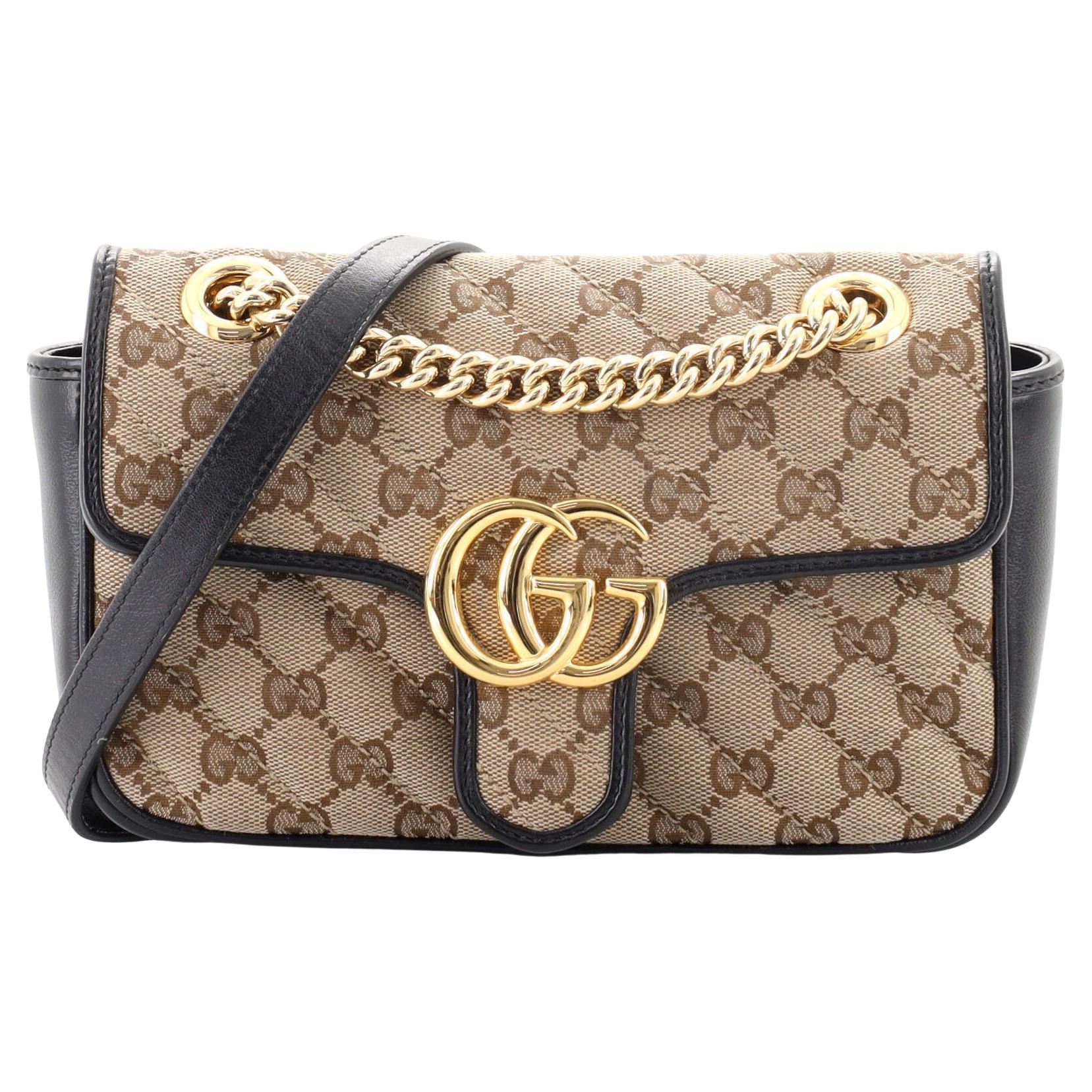 Gucci GG Marmont Flap Bag Diagonal Quilted GG Canvas Mini