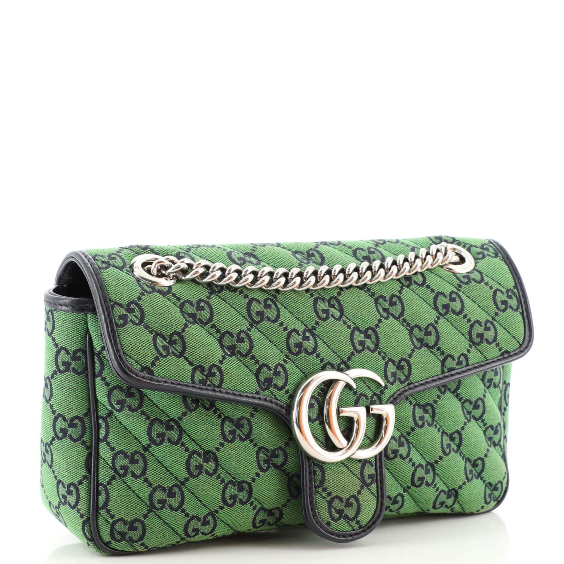 Black Gucci GG Marmont Flap Bag Diagonal Quilted GG Canvas Small