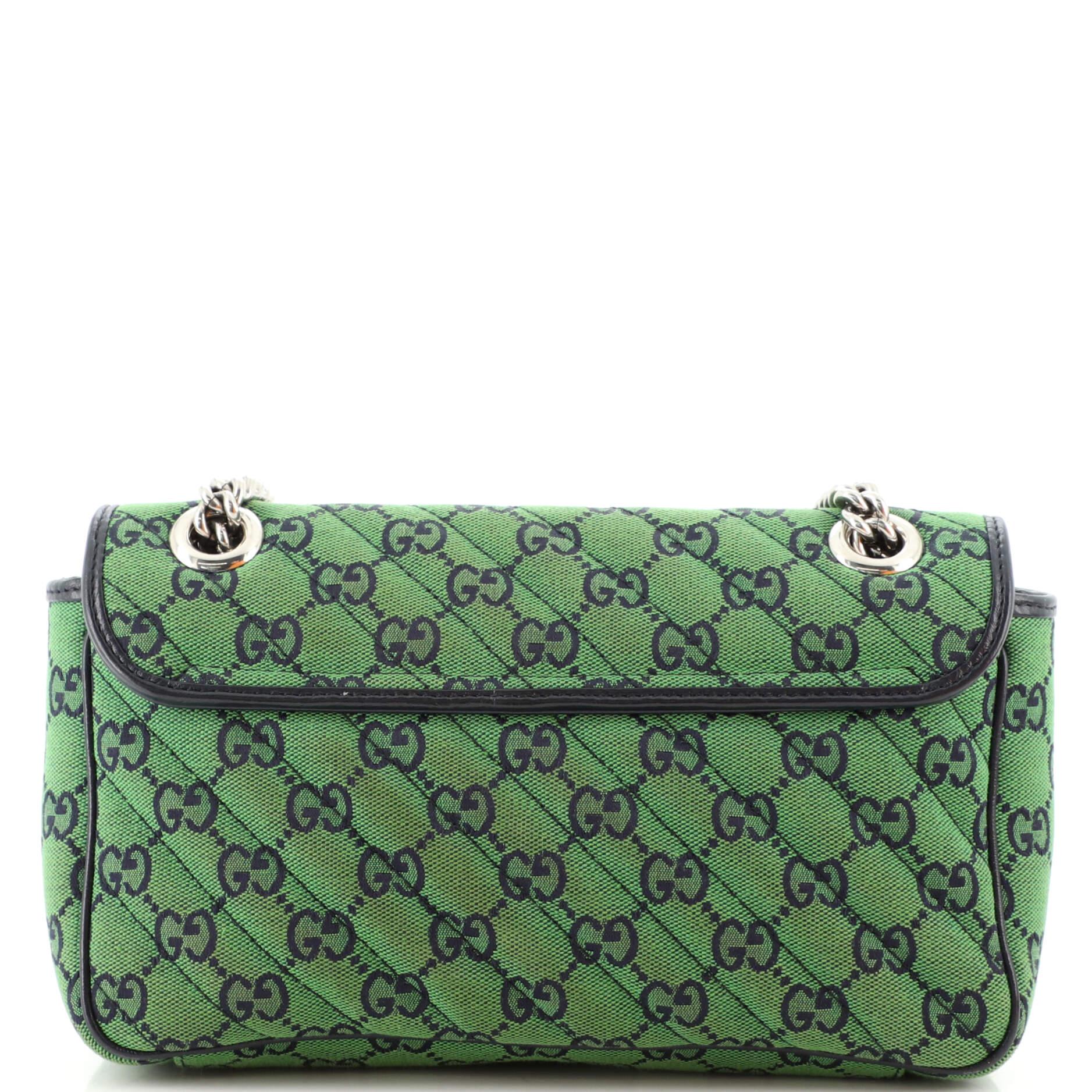 Gucci GG Marmont Flap Bag Diagonal Quilted GG Canvas Small In Good Condition In NY, NY