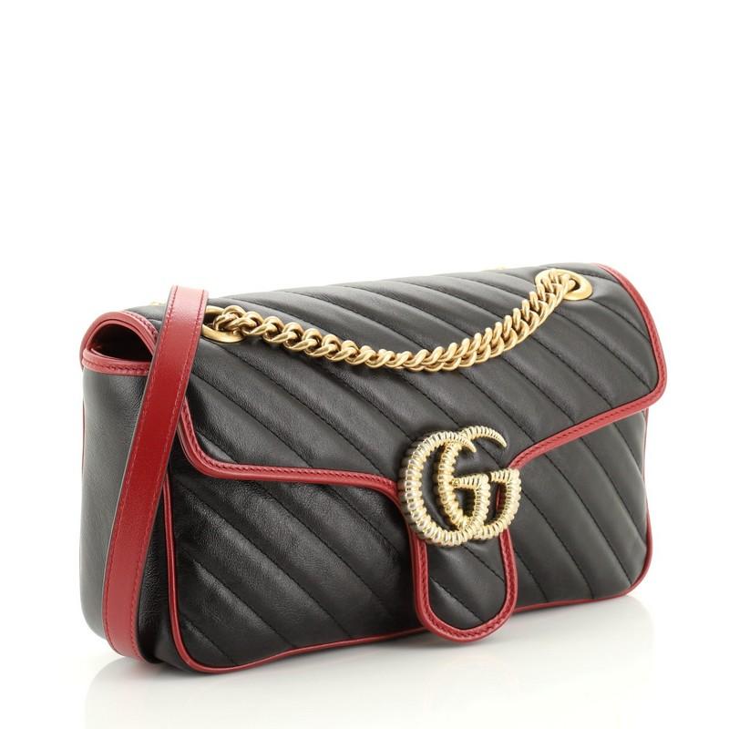 Black Gucci GG Marmont Flap Bag Diagonal Quilted Leather Small
