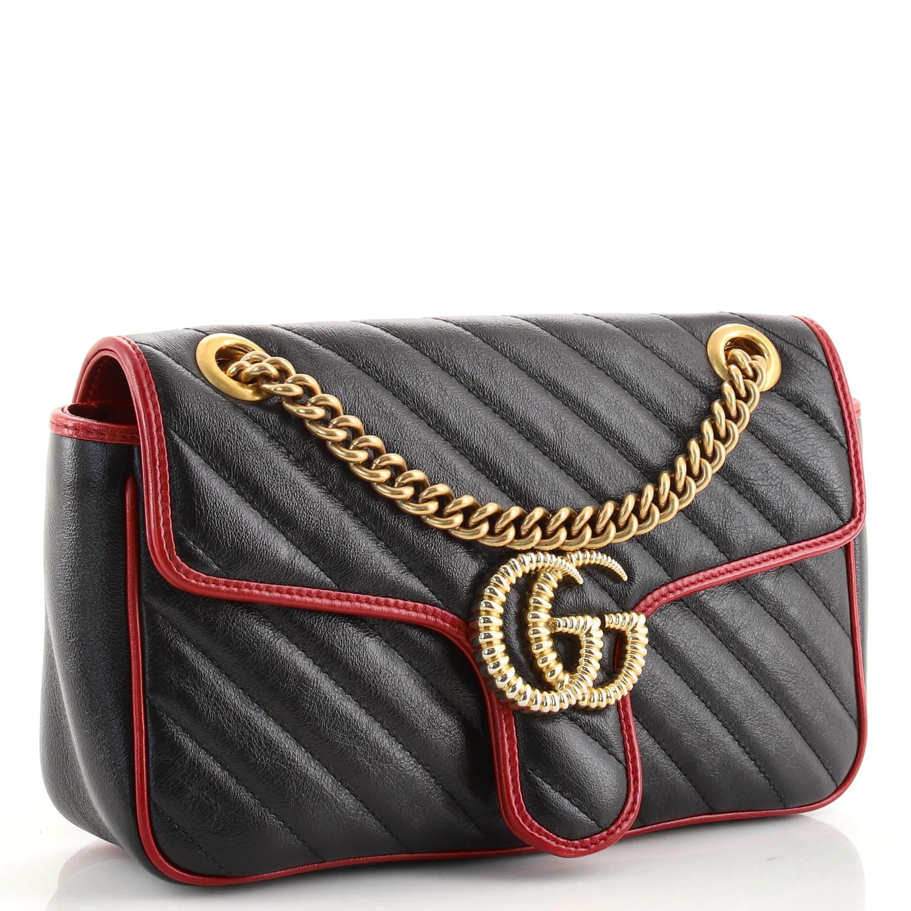 Black Gucci GG Marmont Flap Bag Diagonal Quilted Leather Small