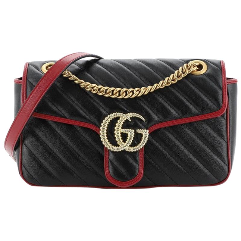 Gucci GG Marmont Flap Bag Diagonal Quilted Leather Small