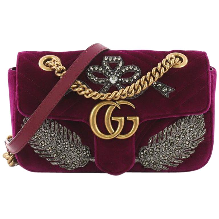 Gucci GG Marmont Flap Bag Embellished Matelasse Velvet Mini at 1stdibs
