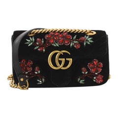 Used Gucci GG Marmont Flap Bag Embellished Matelasse Velvet Mini