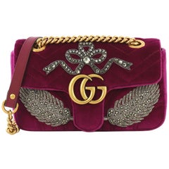 Gucci GG Marmont Flap Bag Embellished Matelasse Velvet Mini
