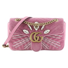 Gucci GG Marmont Flap Bag Embellished Matelasse Velvet Small