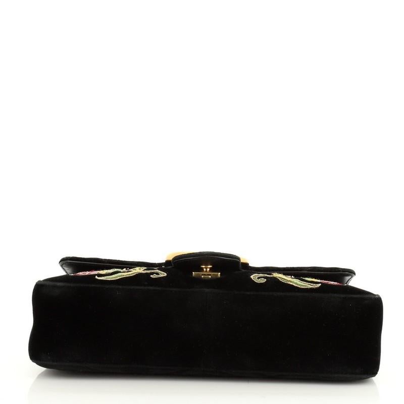 Black Gucci GG Marmont Flap Bag Embroidered Matelasse Velvet Medium