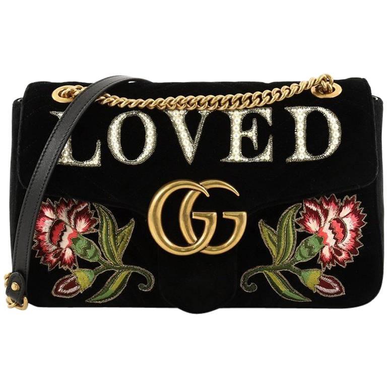 Gucci GG Marmont Flap Bag Embroidered Matelasse Velvet Medium