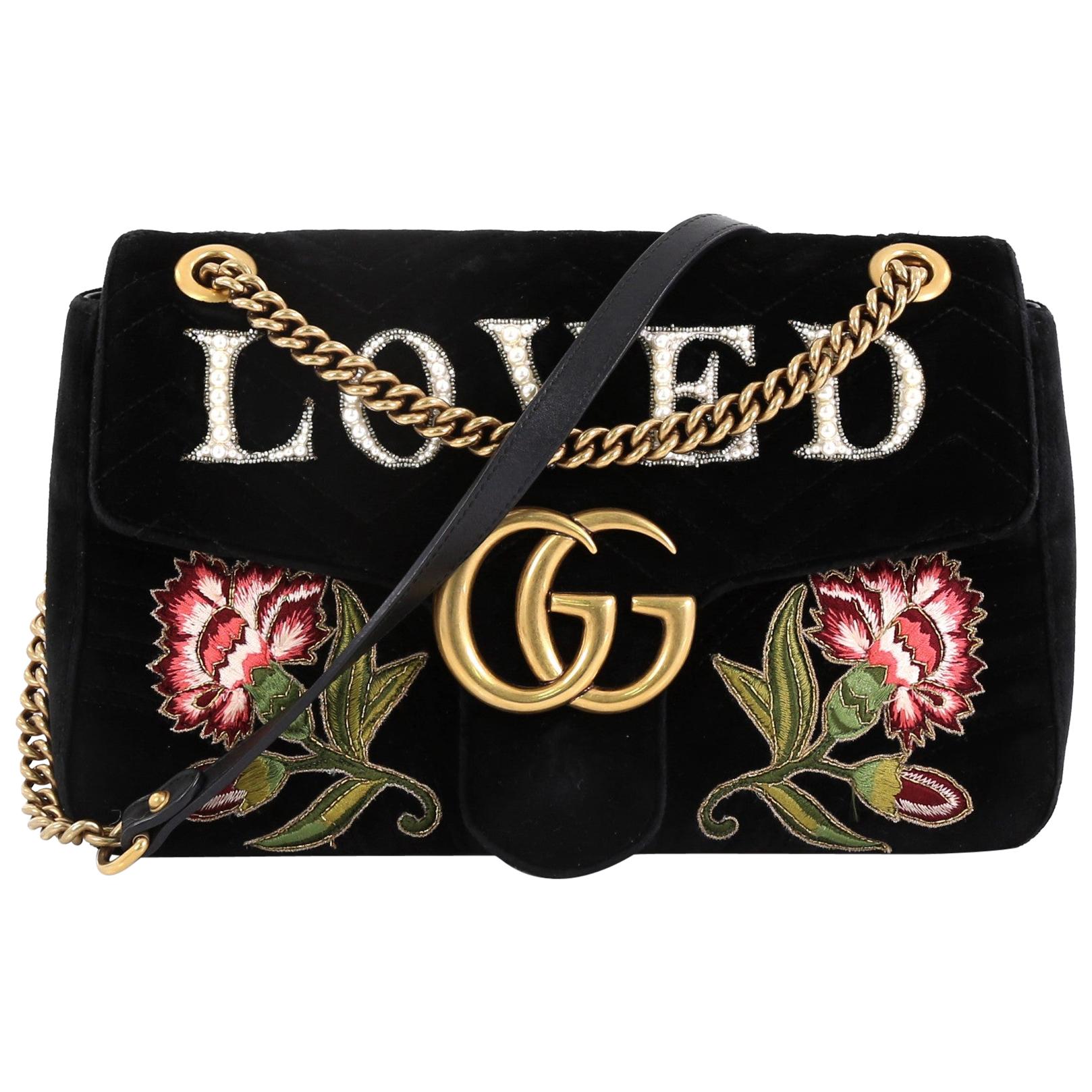 Gucci GG Marmont Flap Bag Embroidered Matelasse Velvet Medium at 1stDibs