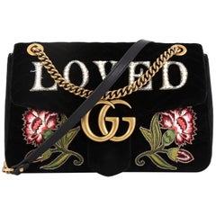 Gucci GG Marmont Flap Bag Bestickter Matelasse Samt Medium