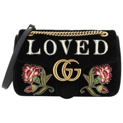 Gucci GG Marmont Flap Bag Embroidered Matelasse Velvet Medium 