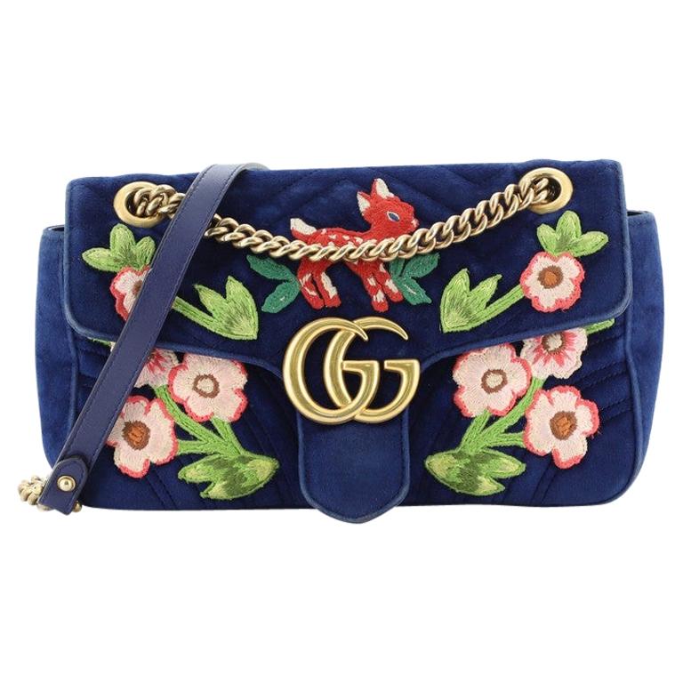 Gucci GG Marmont Flap Bag Embroidered Matelasse Velvet Small at