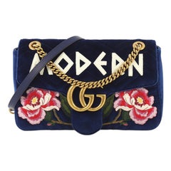 Gucci GG Marmont Flap Bag Bestickter Matelasse-Samt Klein