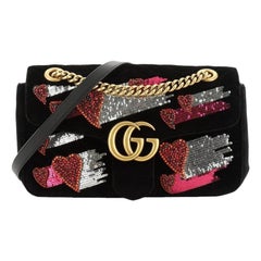 Gucci GG Marmont Flap Bag Embroidered Matelasse Velvet Small 