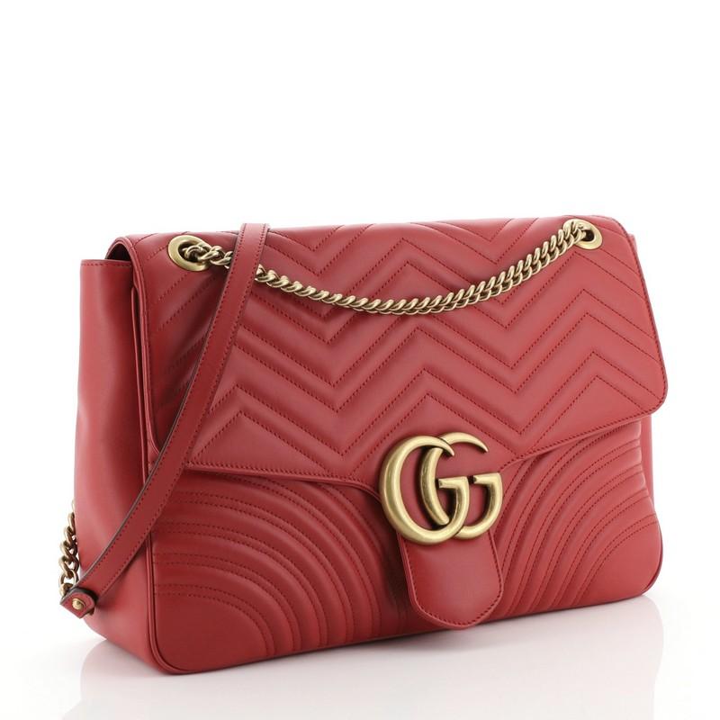 Red Gucci GG Marmont Flap Bag Matelasse Leather Large