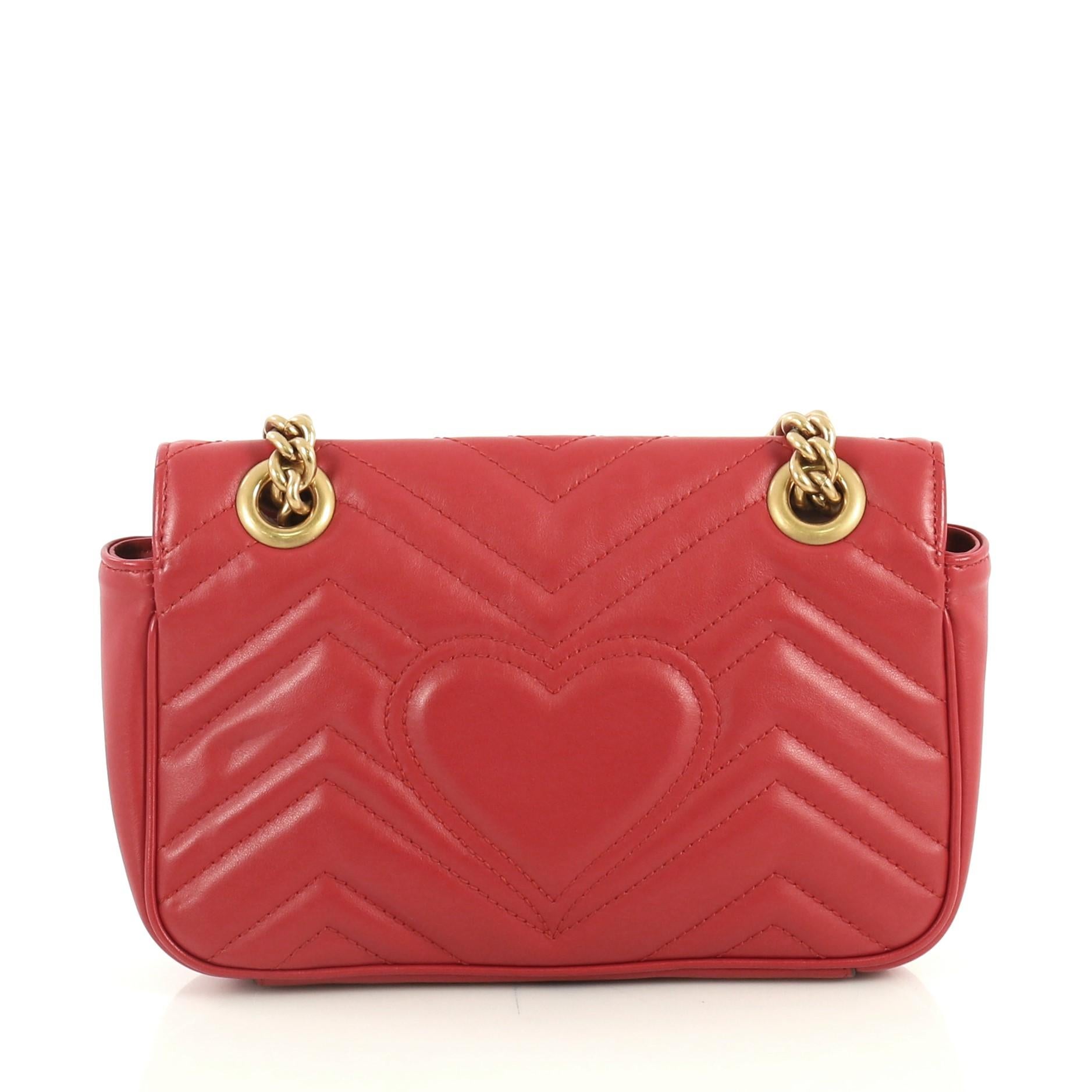 Red Gucci GG Marmont Flap Bag Matelasse Leather Mini