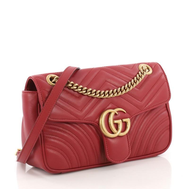 Red Gucci GG Marmont Flap Bag Matelasse Leather Small