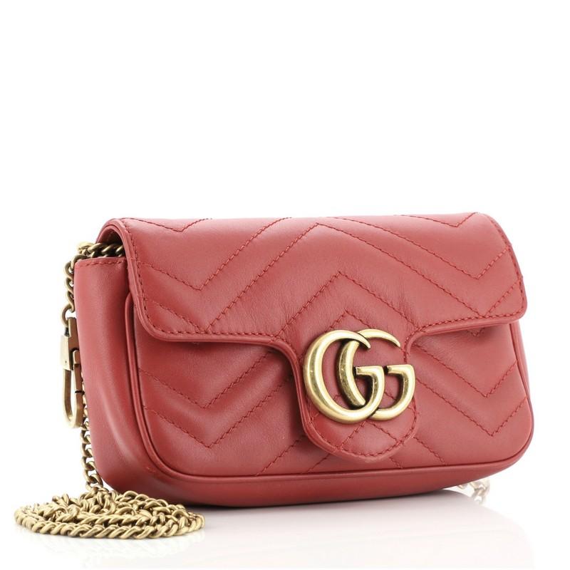 Brown Gucci GG Marmont Flap Bag Matelasse Leather Super Mini