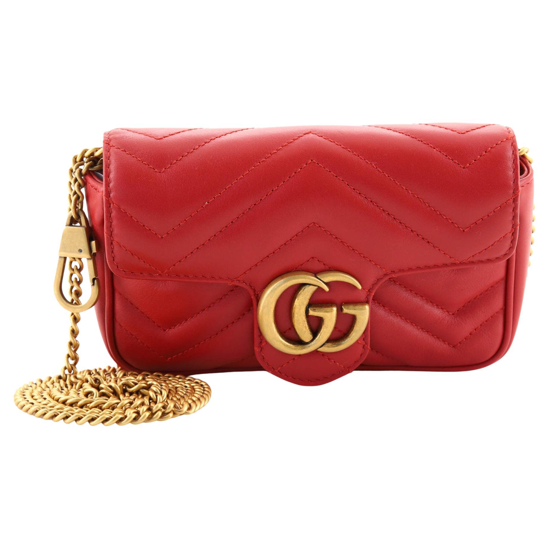 Vintage Gucci Satin XXS Red Mini Bag with Bamboo Handle and Gold Chain