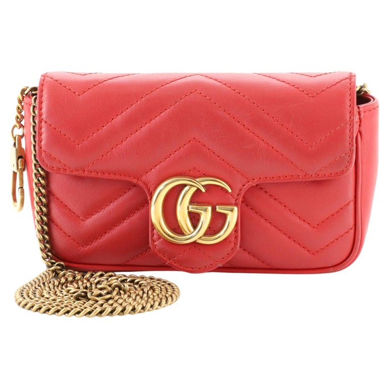 Gucci Red Quilted Calfskin Leather GG Marmont Super Mini Crossbody Bag