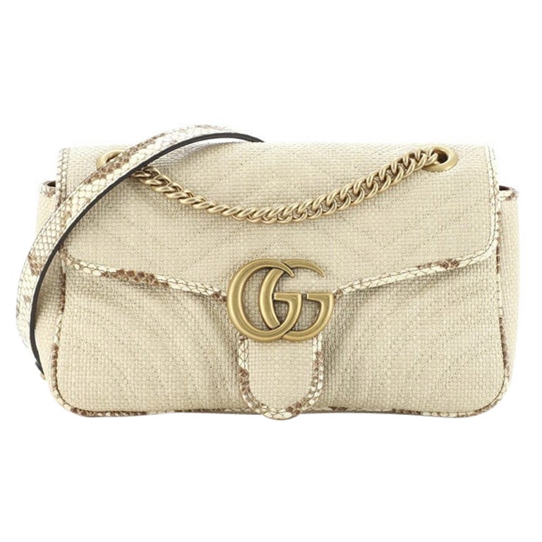 Gucci GG Marmont Flap Bag Matelasse Raffia with Snakeskin Small