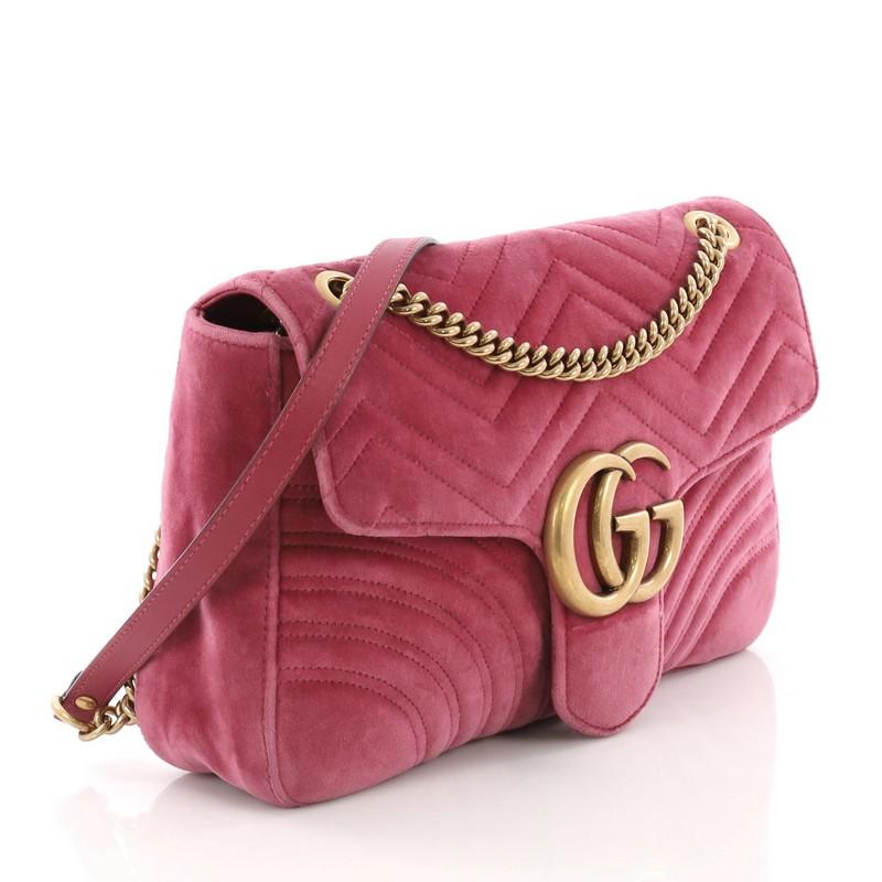 Brown Gucci GG Marmont Flap Bag Matelasse Velvet Medium