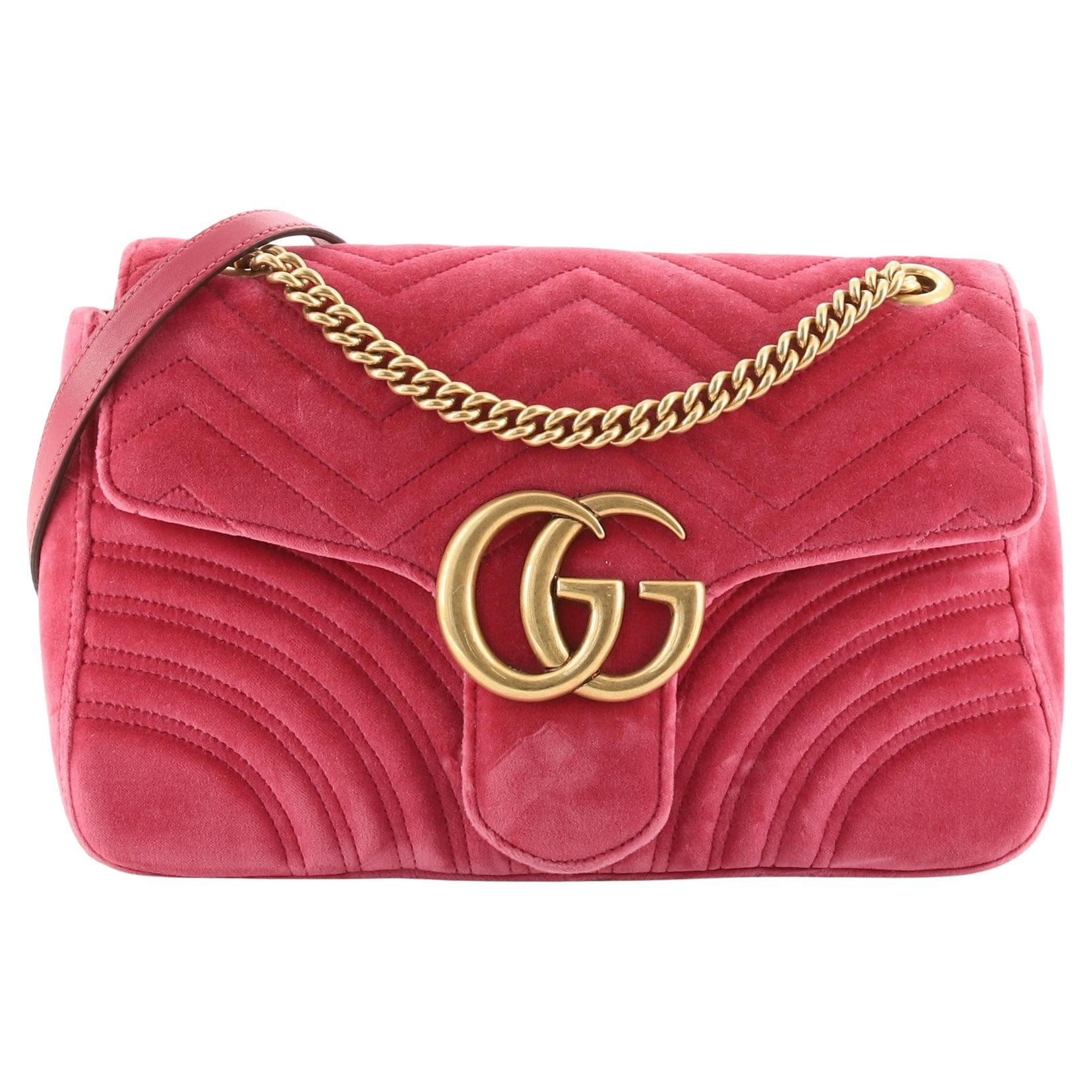 Gucci Red Velvet Mini GG Marmont Shoulder Bag at 1stDibs