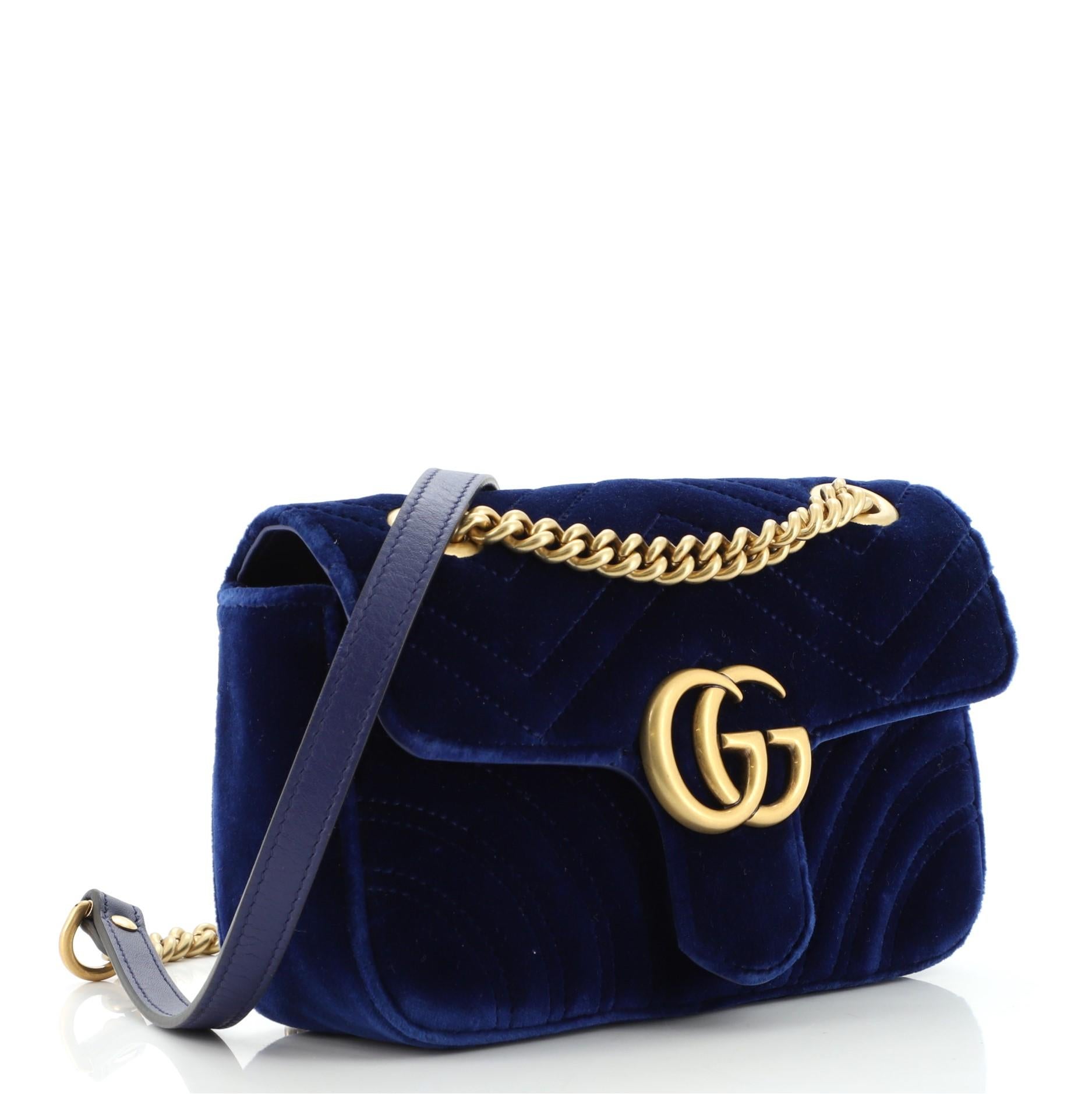 Black Gucci GG Marmont Flap Bag Matelasse Velvet Mini