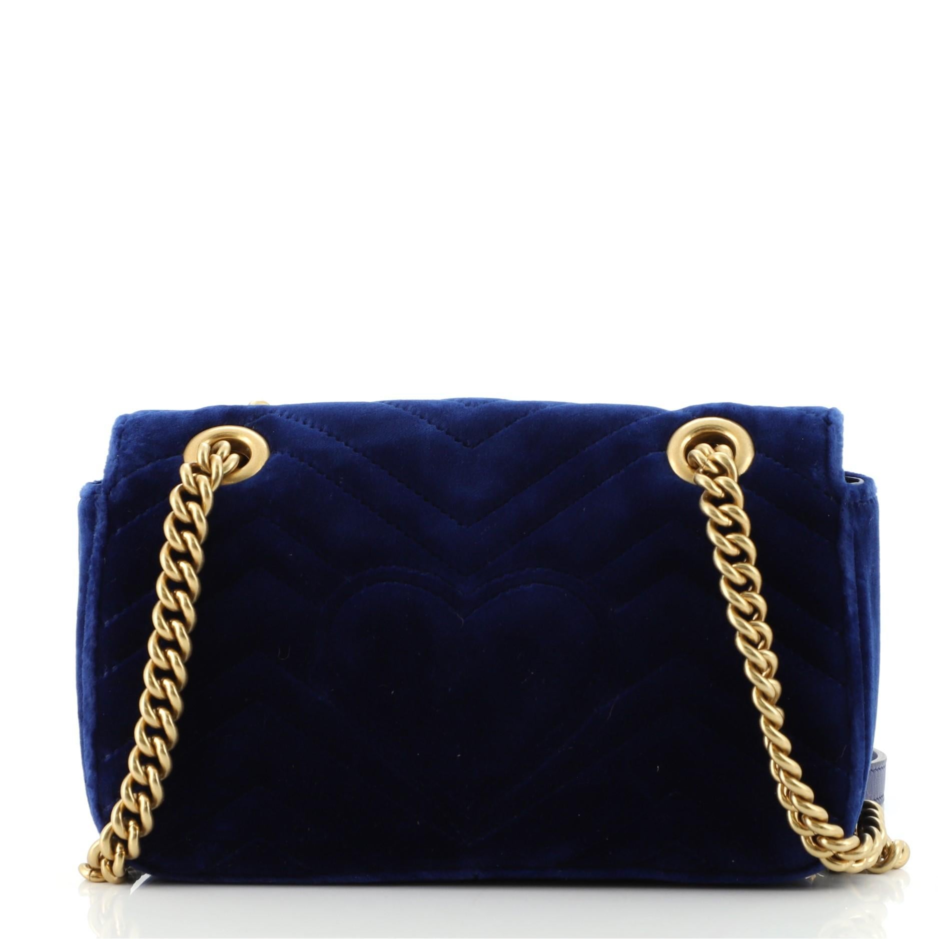 Gucci GG Marmont Flap Bag Matelasse Velvet Mini In Good Condition In NY, NY