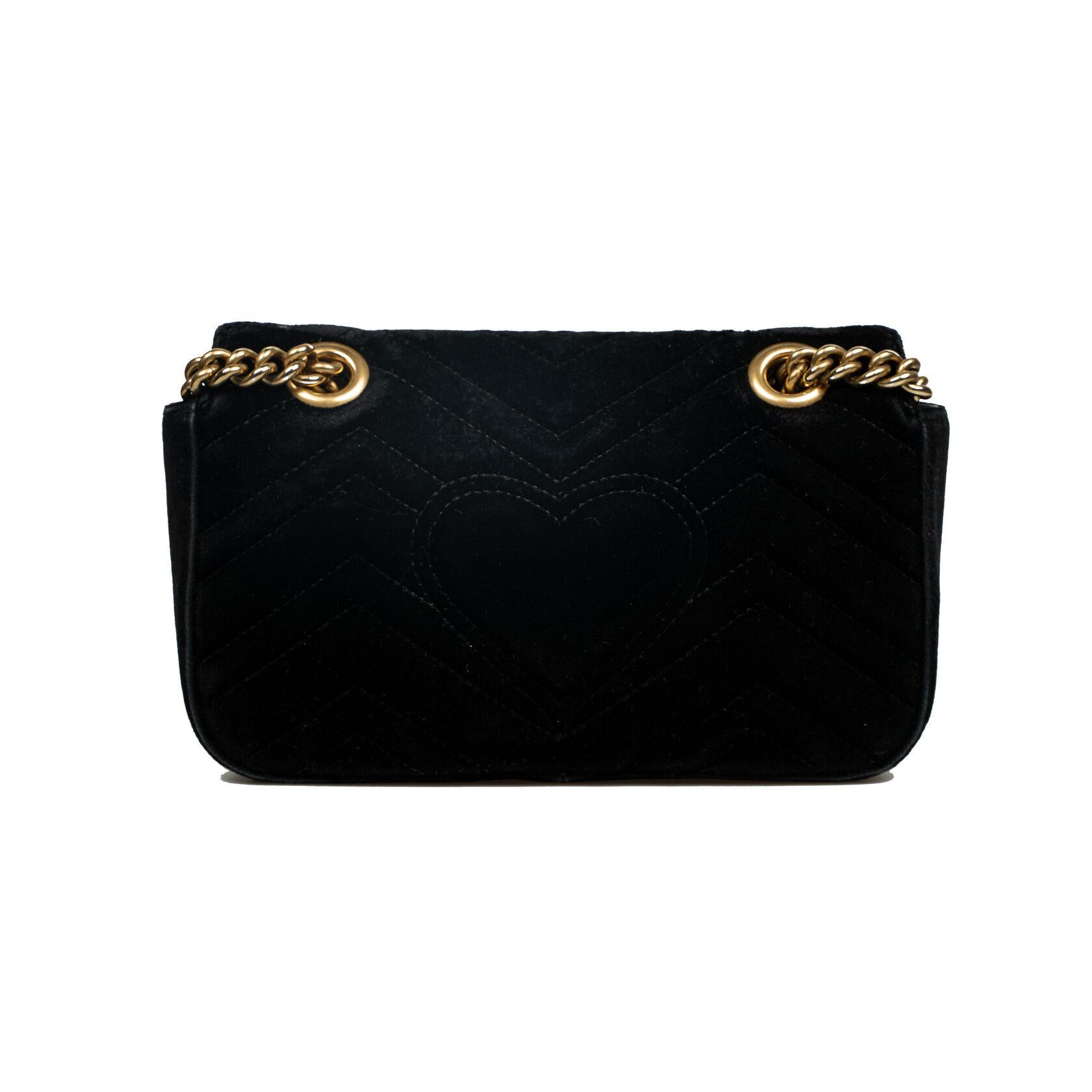 Black Gucci GG Marmont Flap Bag Matelasse Velvet Mini For Sale