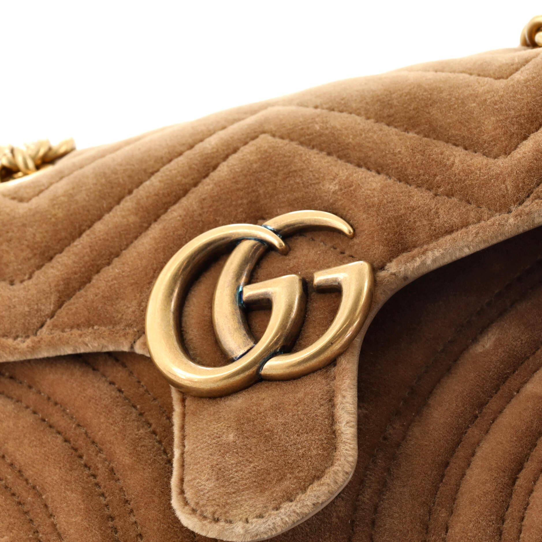 Brown Gucci GG Marmont Flap Bag Matelasse Velvet Mini