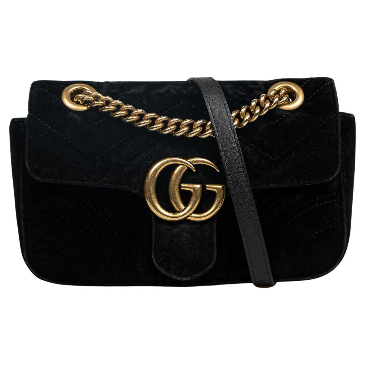 Gucci GG Marmont Flap Bag Matelasse Velvet Mini For Sale